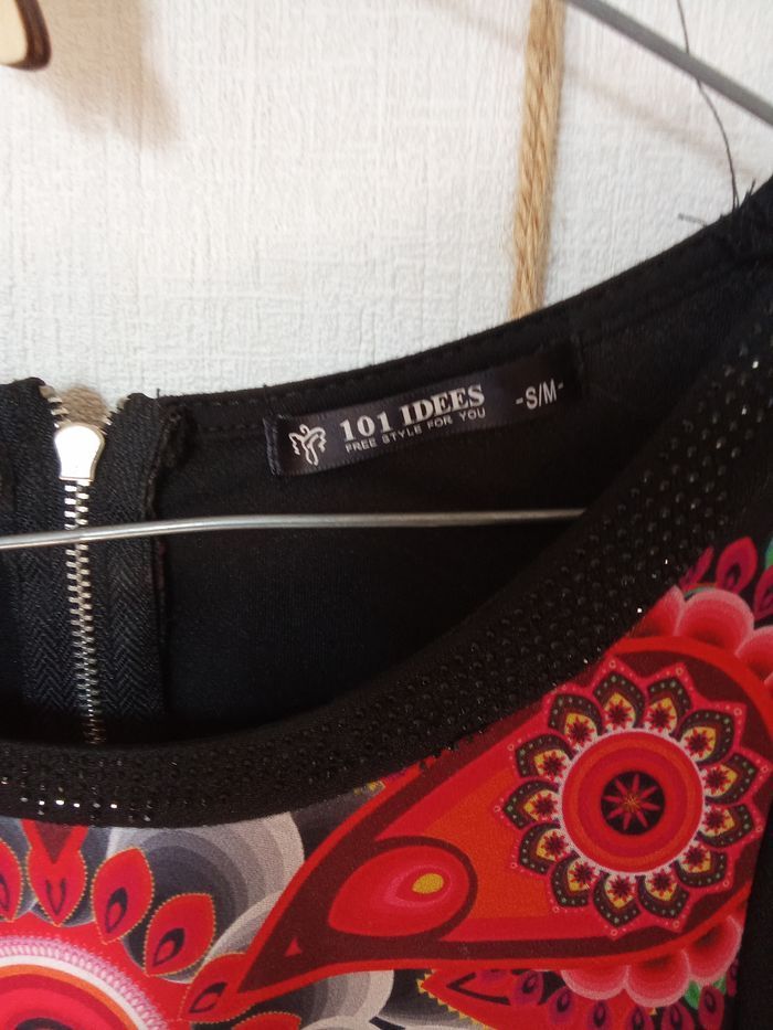 Robe mi saison été taille S/M motif fleur, rouge, noire - photo numéro 7