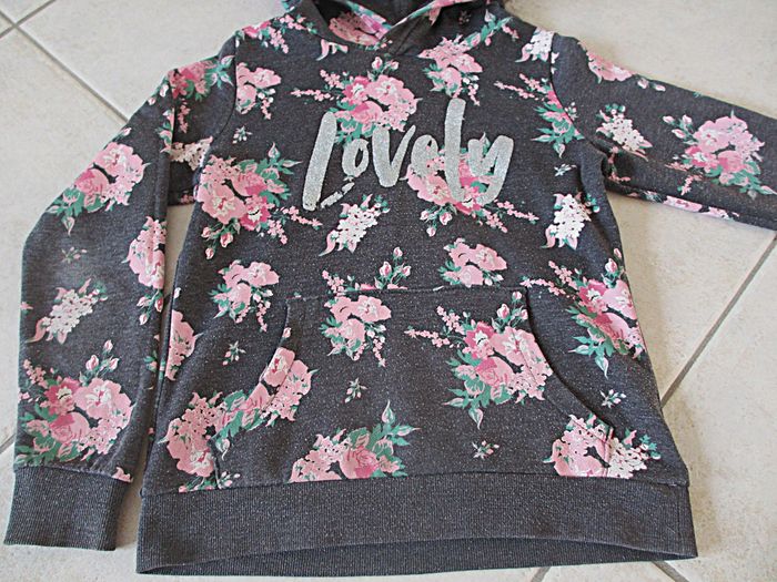 Sweat à capuche gris foncé avec motifs fleurs fille Magic - 10 ans - photo numéro 3
