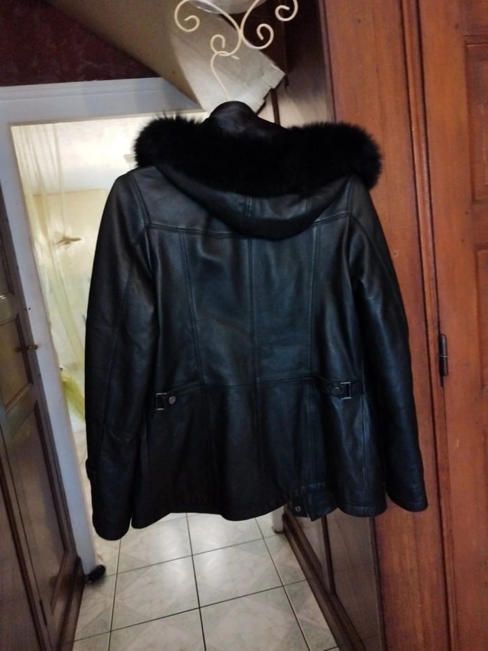 Veste parka à capuche vrai cuir noir M/38 - photo numéro 4