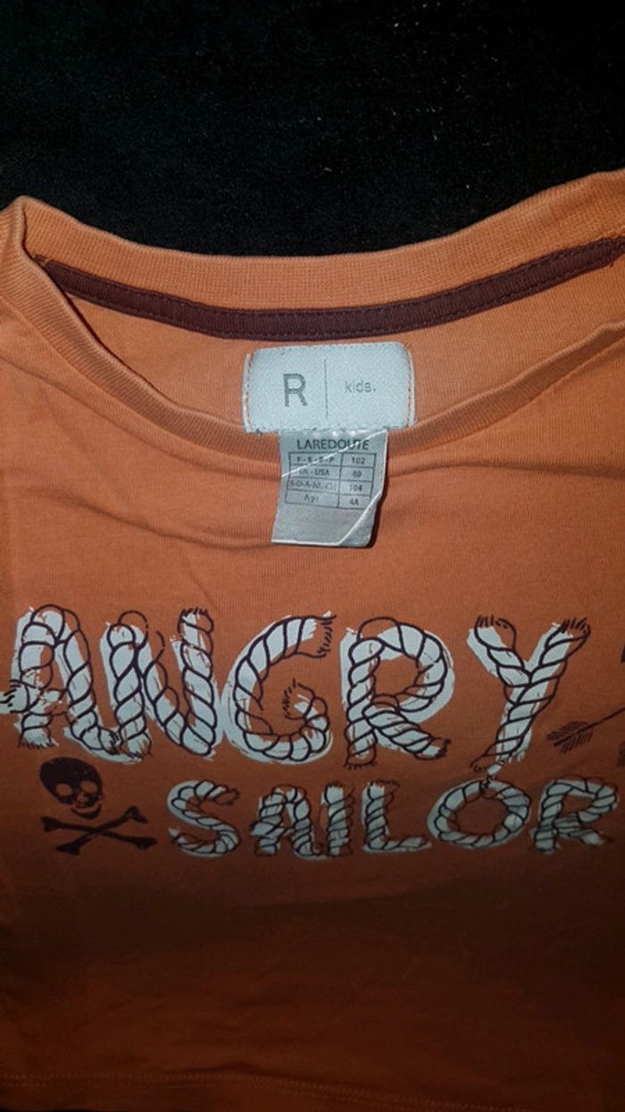 Tee-shirt manche courte orange impression pirates 3 ans - photo numéro 3