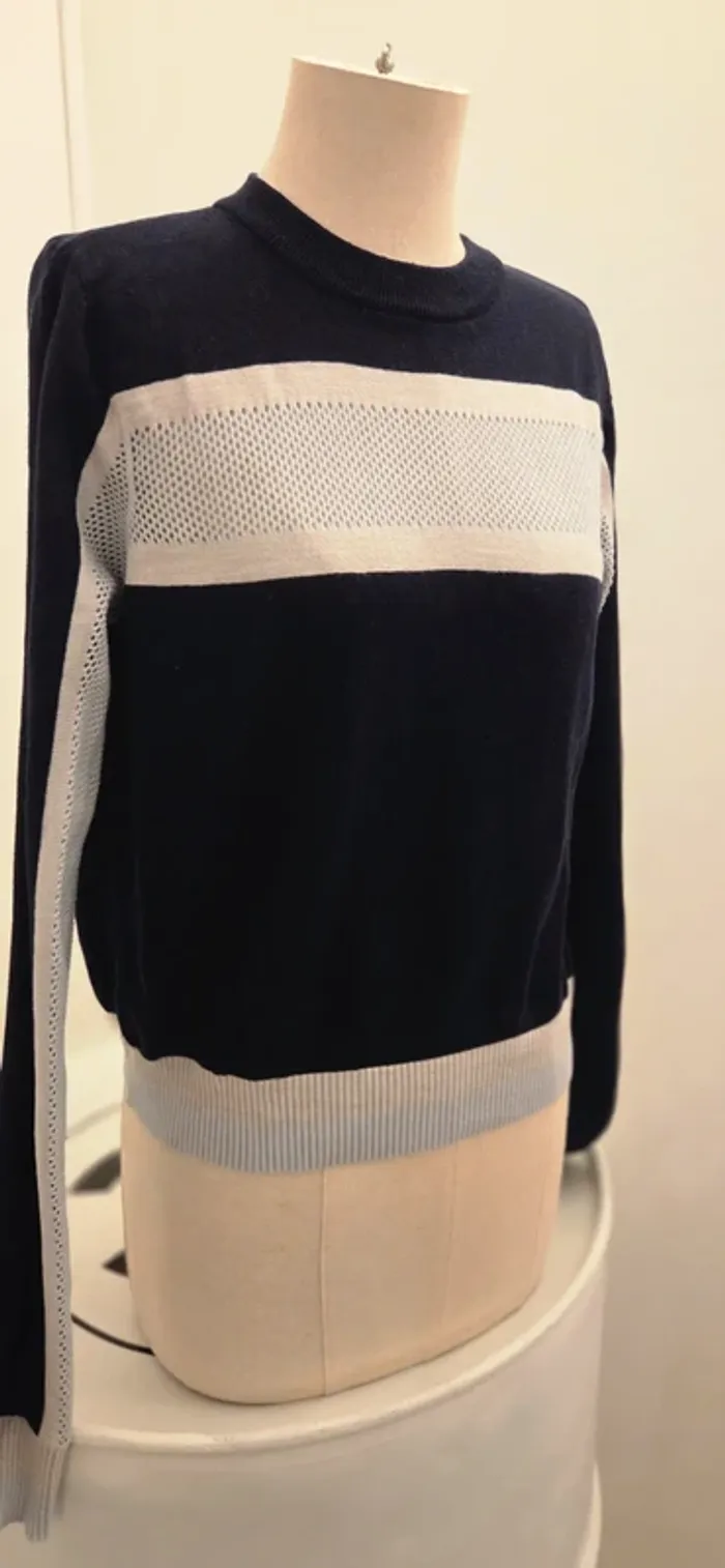 Pull court bleu marine & bleu clair ajouré – La Redoute Collections – T. L - photo numéro 4
