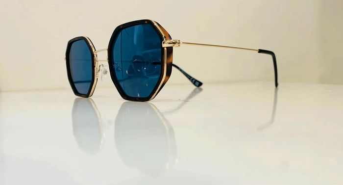 Lunette de soleil mixte hexagonale marron léopard verres bleus uvprotection catégorie 3 - photo numéro 3