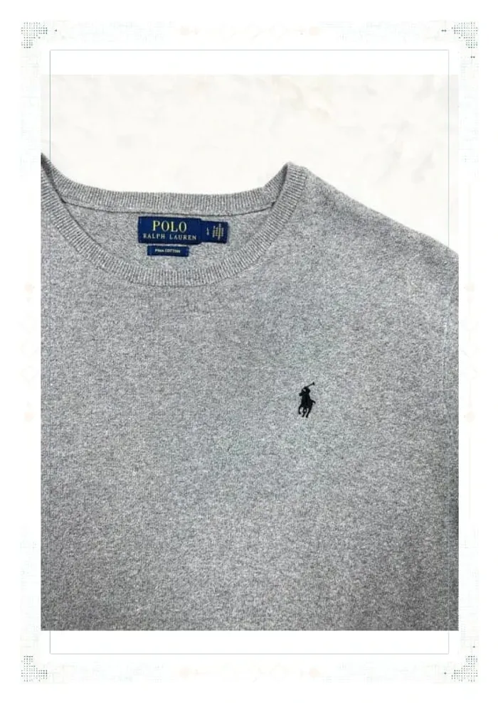 Ralph Lauren pull homme pima cotton gris col rond taille L - photo numéro 5