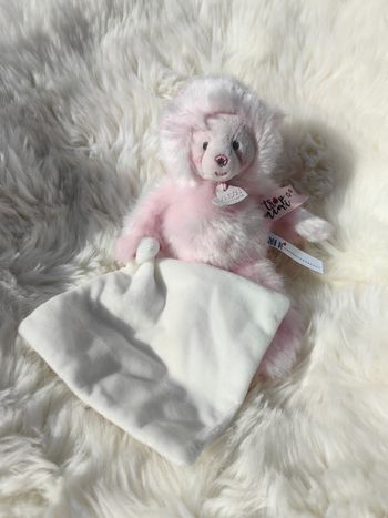 Doudou et Compagnie Peluche Ours Ourson et son Doudou Mouchoir 22 cm rose Trop Mimi DC3551