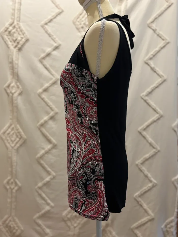 Top dos nu vintage à nouer - imprimé cachemire & sequins - photo numéro 4