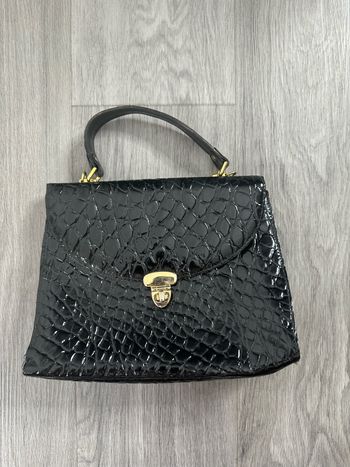 Sac à main noir en cuir vernis Vintage