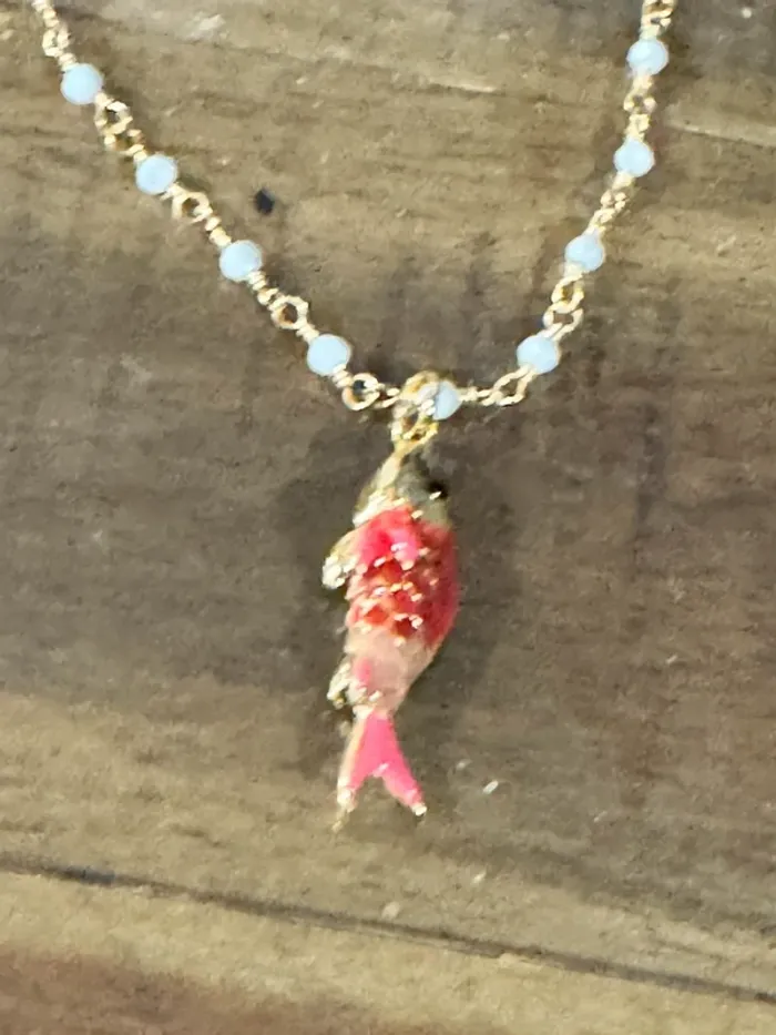 Collier habaha Paris perles jade acier inoxydable or pendentif poussin couleurs - photo numéro 3