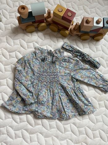 Blouse Tartine et Chocolat Liberty neuve avec bandeau assorti – taille 18 mois