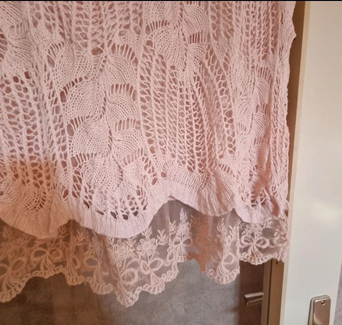 tunique rose manche courte effet macramé taille 38 - photo numéro 2