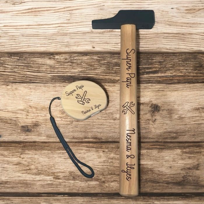 Kit du bricoleur (mètre + marteau en bois gravés) - photo numéro 4