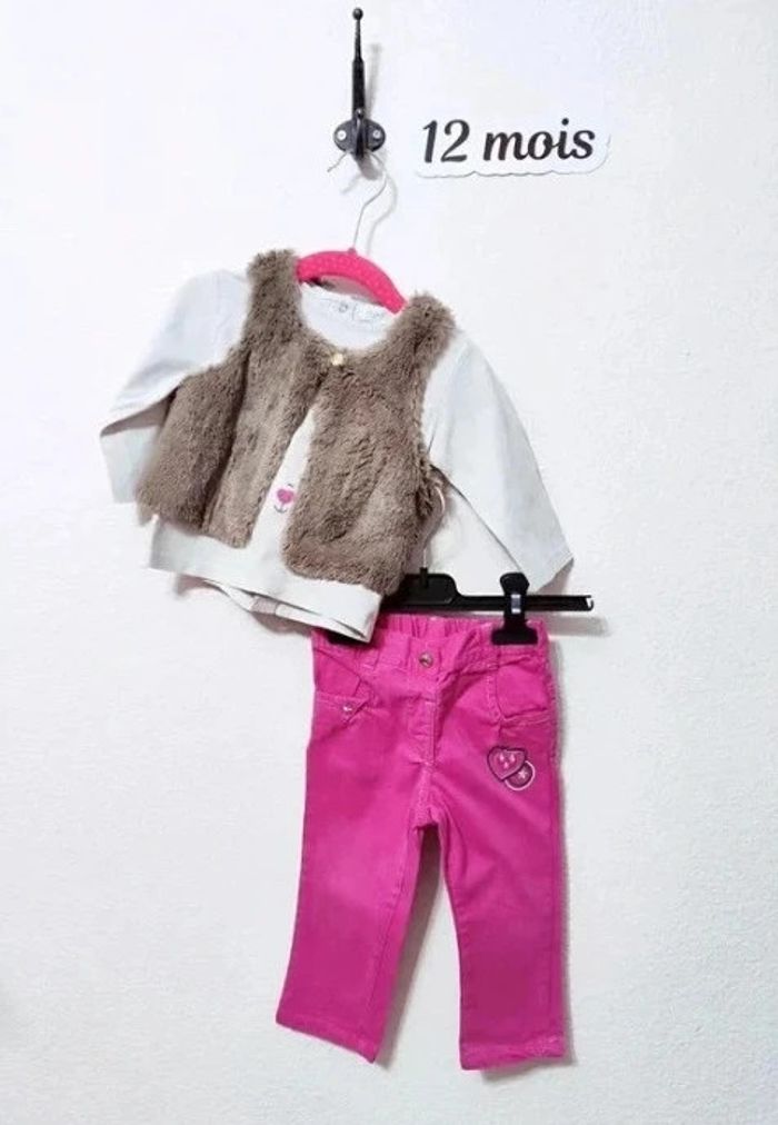 Ensemble 3 pièces bébé fille taille 12 mois