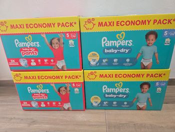 4 Maxi Pack Couches Pampers soit 2 cartons Baby-Dry Taille 5 + 2 cartons Pants Taille 5