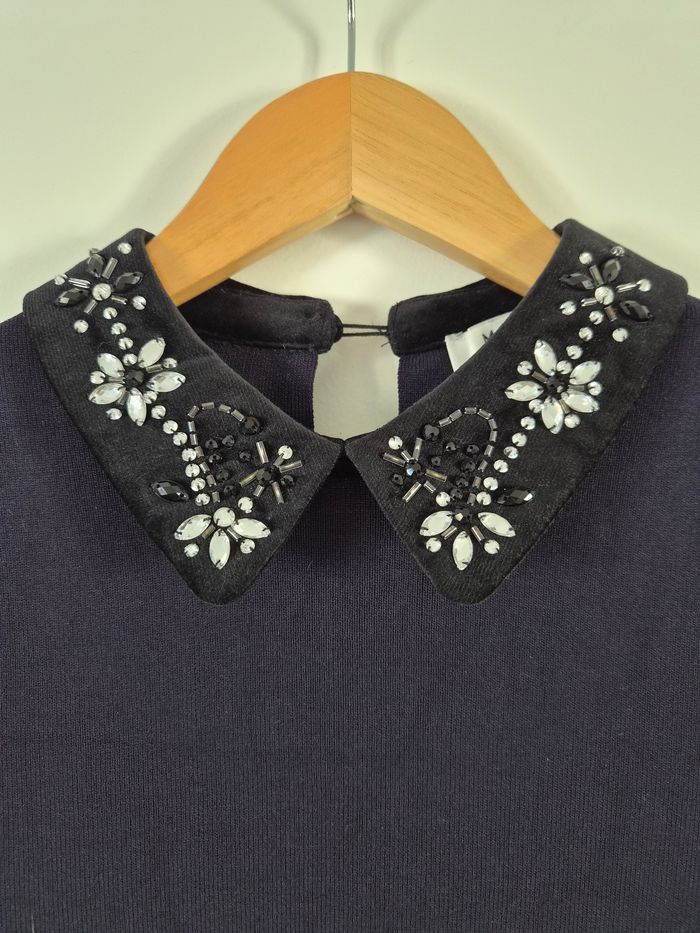 Robe bleu marine a col en velours perlé Morgan - photo numéro 5