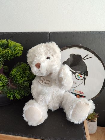 doudou peluche ours Ivoire blanc fourrure marron crème histoire d'ours Ho2154