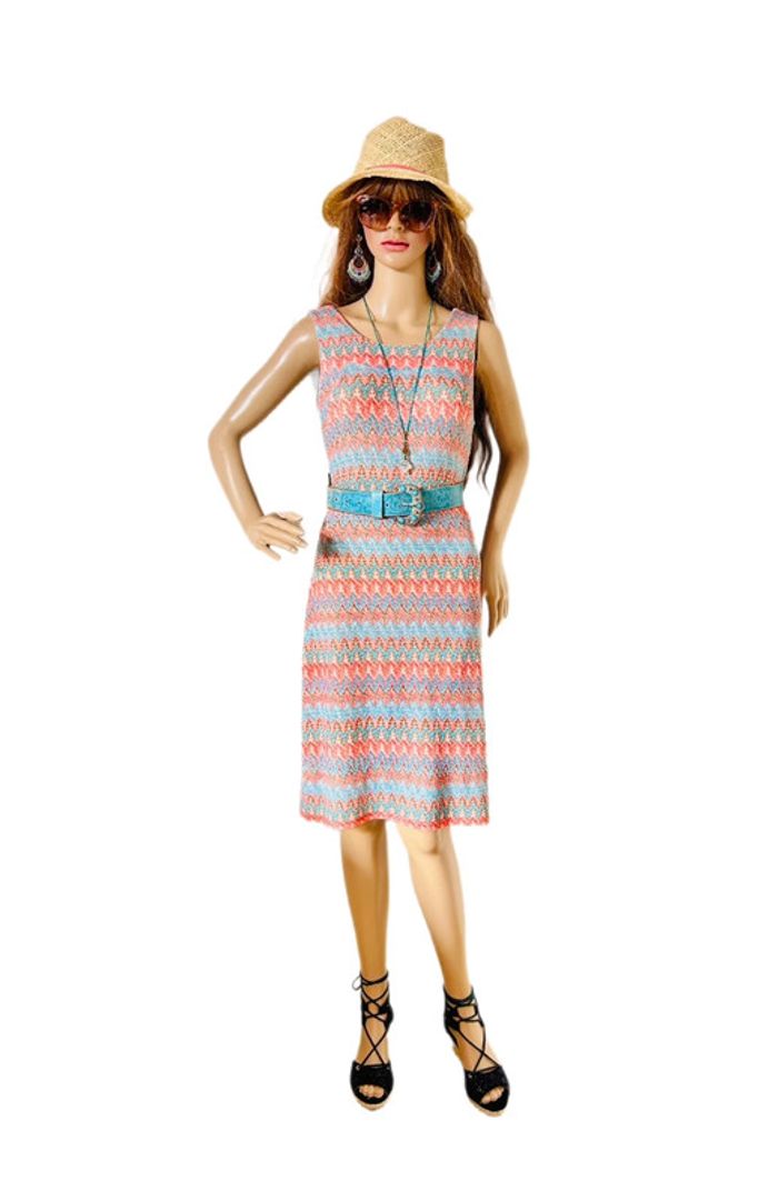 🧡🌞Robe vintage lurex hippie chic retro funky soul summer dress🌞🩵 - photo numéro 6