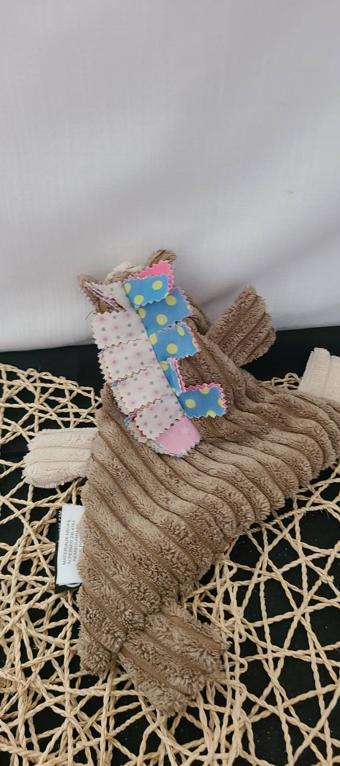 Doudou plat Cheval Ogalos côtelé marron beige LES DEGLINGOS - photo numéro 4