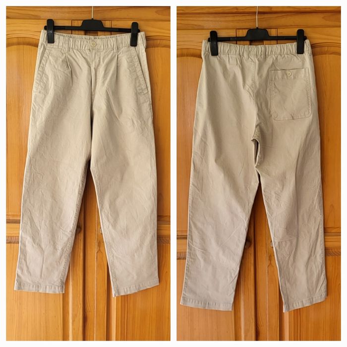 H&M Pantalon TEurXS- Beige -Coupe Regular Fit avec Taille à Passants, Elastiquée & Cordon en TBE - photo numéro 3