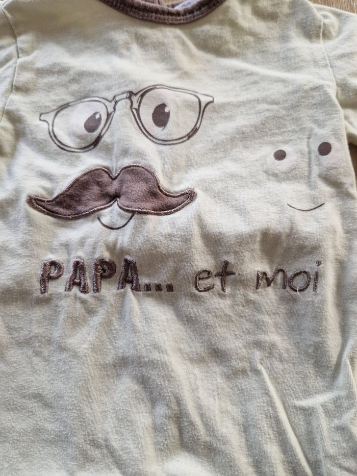 Grenouillère / Pyjama Bébé 6 mois Kitchoun - "Papa... et moi" Moustache - photo numéro 2