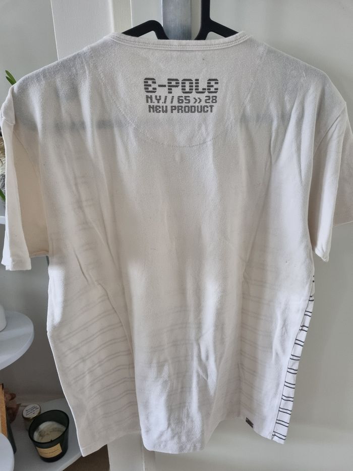 T-shirt blanc rayures col V taille L - photo numéro 3