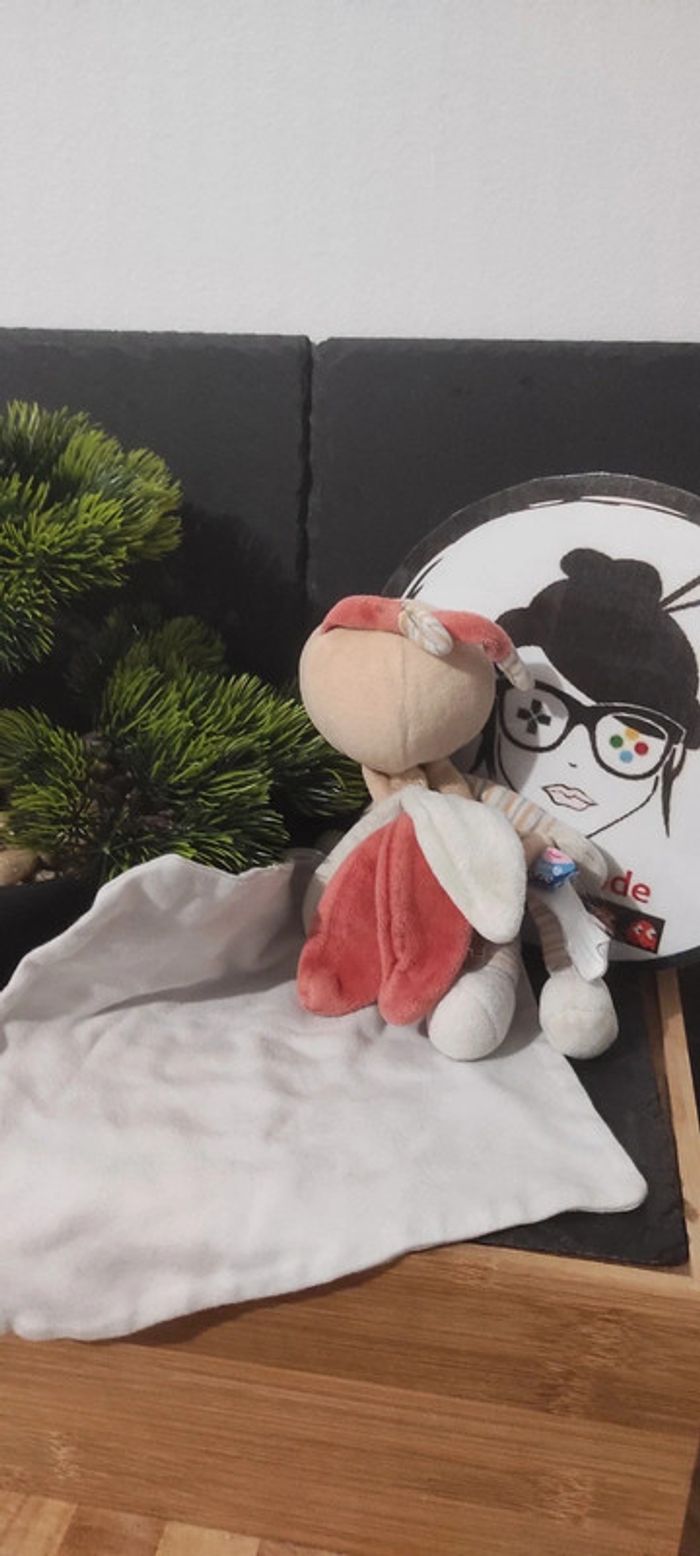 Doudou Papillon orange Cajou Mouchoir blanc libellule rayé rayure Gris Antennes - photo numéro 2