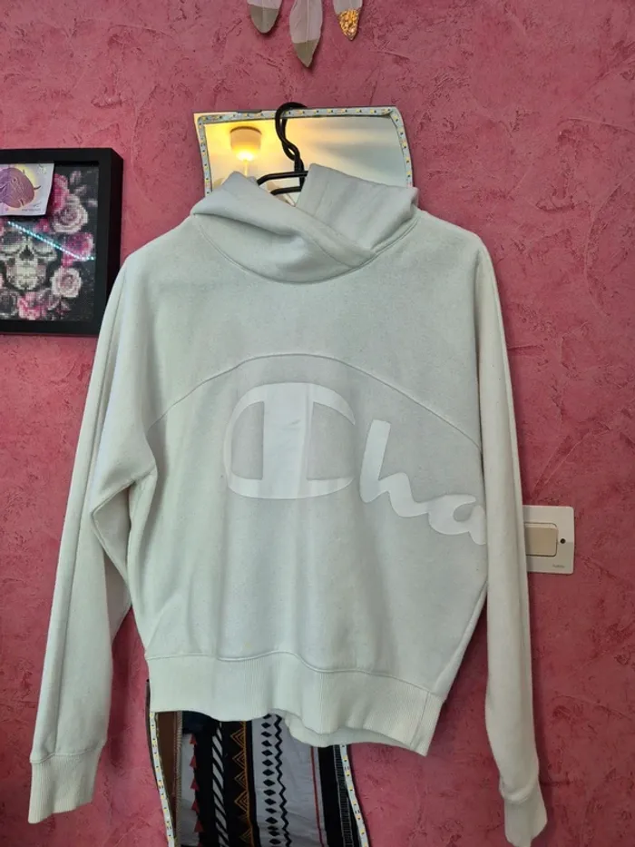 Sweat à capuche blanc Champion