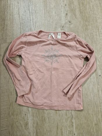 T-shirt à manches longues rose et strass