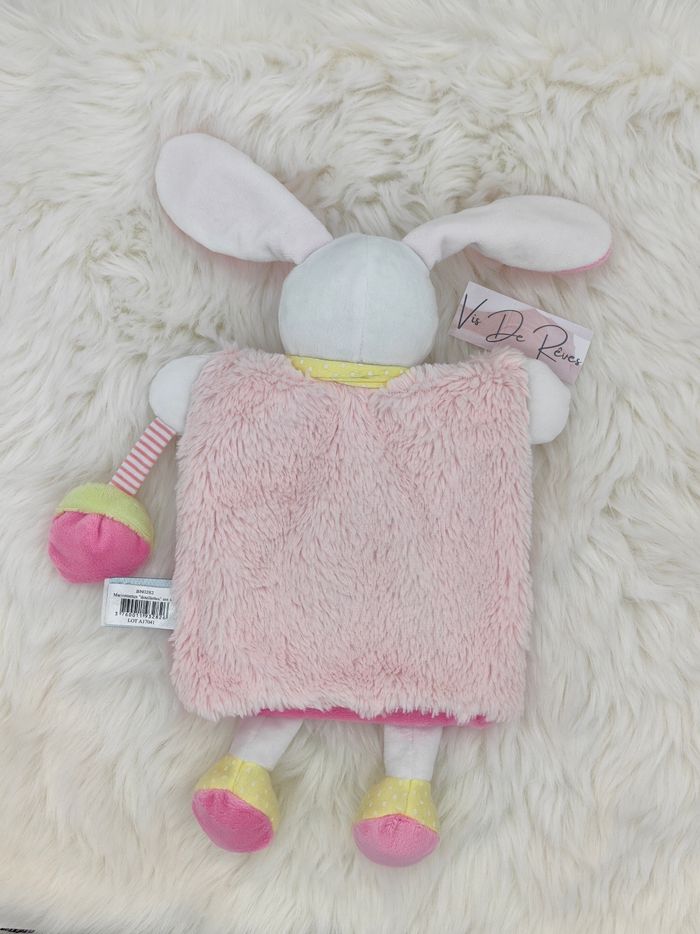 Doudou Marionnette Lapin blanc et rose Baby Nat Fraise Douillette BN0282 - photo numéro 3