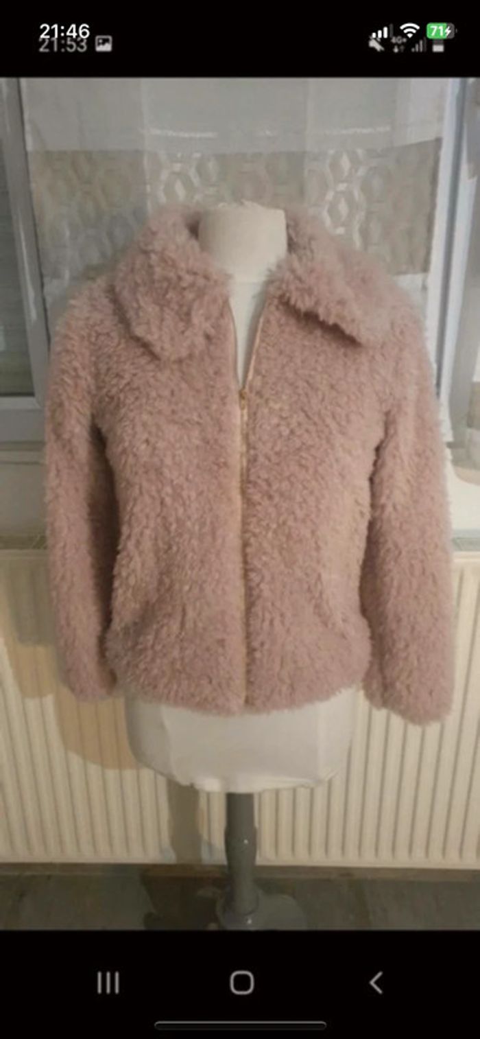 Veste rose poudrée fausse fourrure