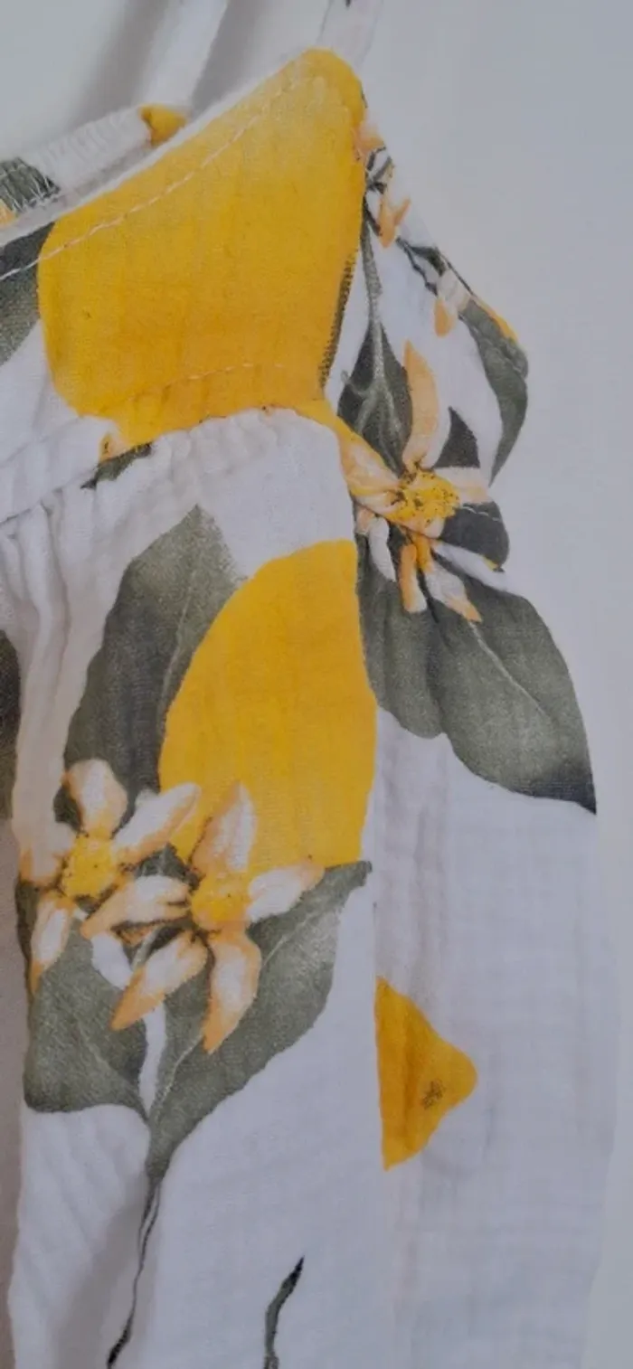 Caraco blanc en dentelle et gaze de coton motif citron esprit bohème chic neuf - photo numéro 6