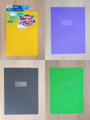 Lot 4 protège-cahier jaune violet noir vert / Elba - A4