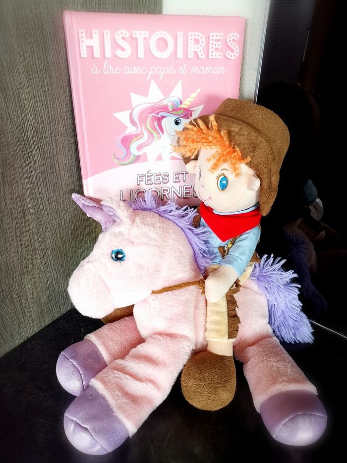 Livre histoires de fée et Peluche Licorne avec  cavalier