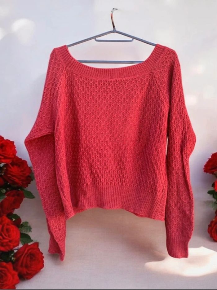 🌹 Pull rouge bordeaux maille torsadée noué devant,neuf femme taille M,100% acrylique🌹 - photo numéro 2