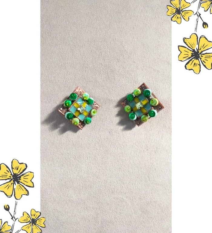 Boucles d'oreilles clips esprit mosaïque – Collection Émeraude Urbaine - photo numéro 6