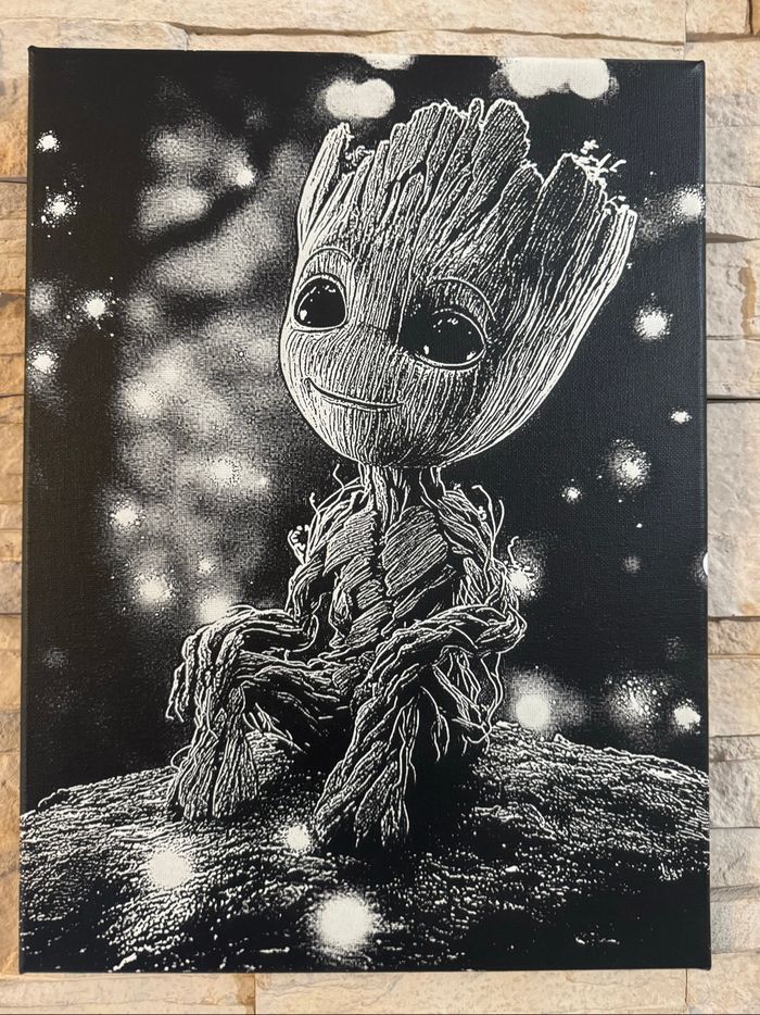 Tableau Baby Groot en toile 30x40cm – déco geek et mignonne