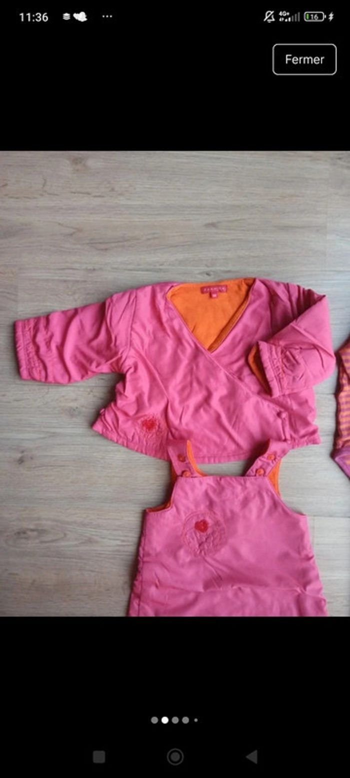 Ensemble tenue bébé 6 mois rose et orange veste/gilet rose robe rose body a rayures collant - photo numéro 2