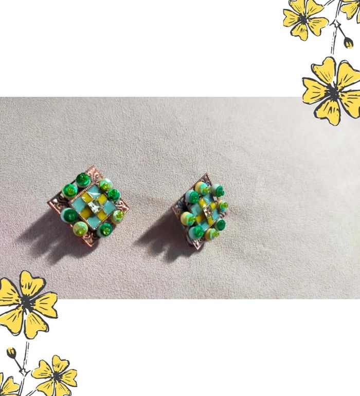 Boucles d'oreilles clips esprit mosaïque – Collection Émeraude Urbaine - photo numéro 3