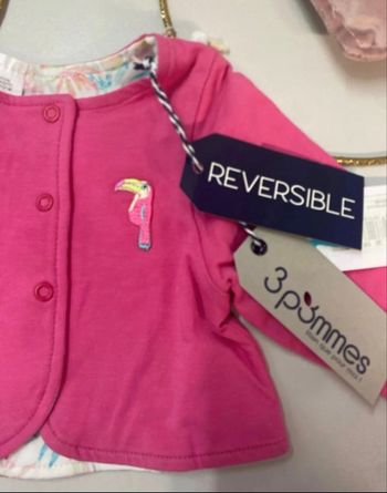 Veste réversible bébé fille - neuf - 3 pommes - Taille 1 mois 