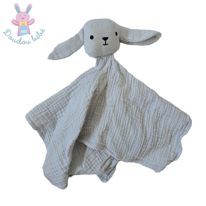Doudou plat Lapin Mouton lange gris noir BOUT'CHOU MONOPRIX
