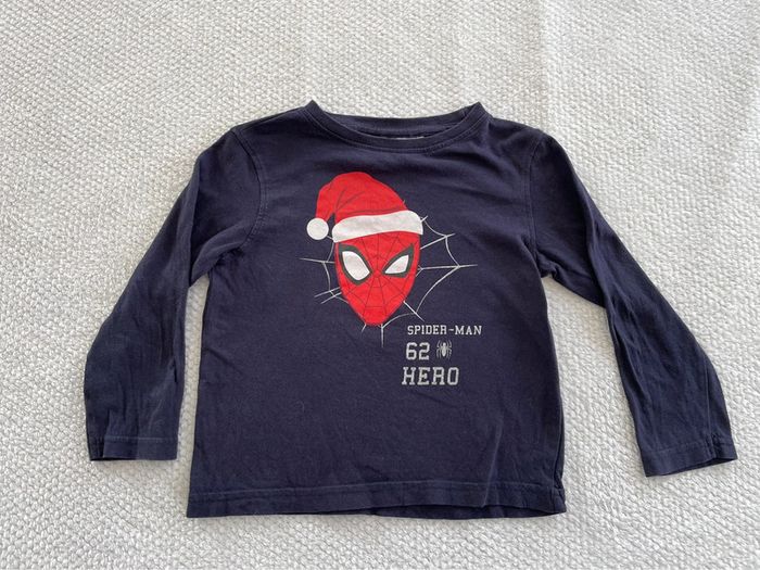 T-shirt manches longues bleu marine Spiderman Noël garçon 3 ans