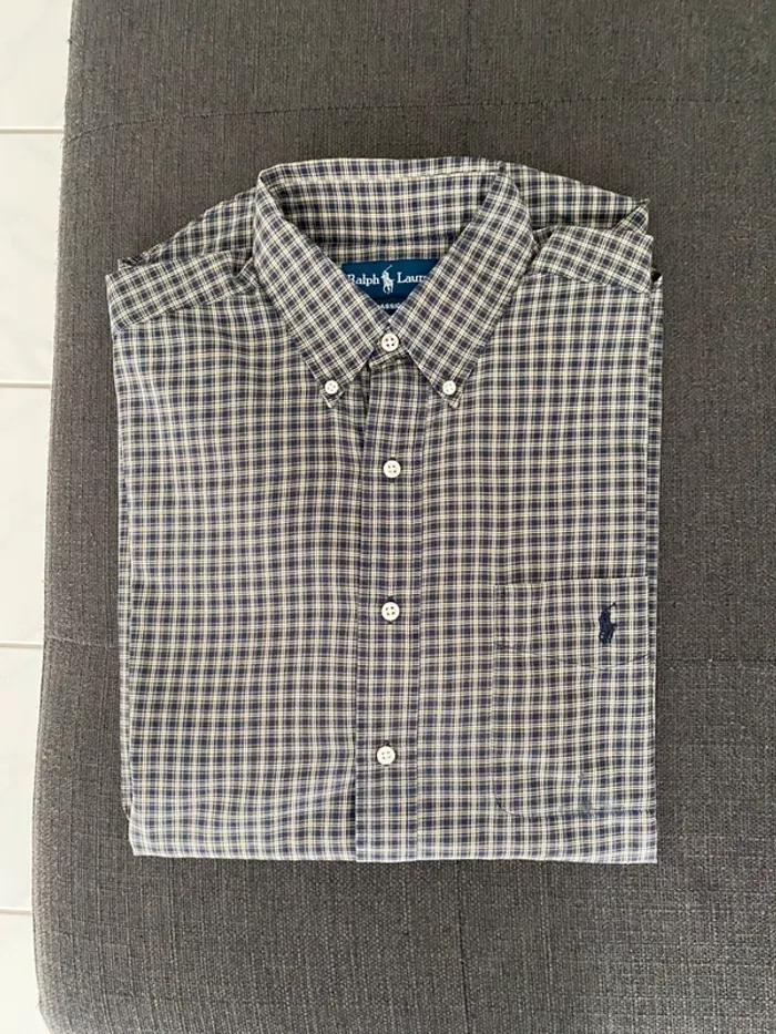Chemise Ralph Lauren Authentique – Taille L – Carreaux bleu marine & beige
