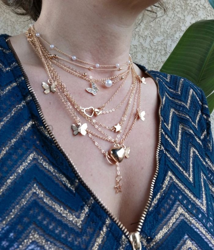 A42 lot de 10 collier chaîne doré or tendance réglable - photo numéro 4