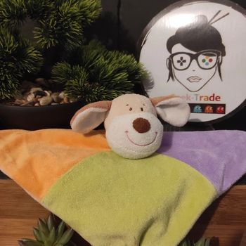 Chien Zeeman Violet Vert Orange Bleu Beige doudou plat mouchoir  #geektradedoudou