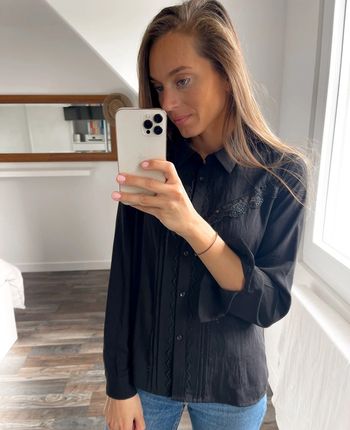 🌟 Chemise blouse manches longues noir avec broderie