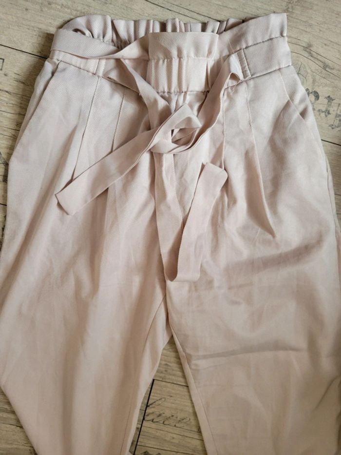 Pantalon beige crème fluide paperbag - photo numéro 4
