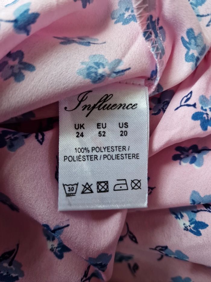 Robe Longue Rose Imprimé Fleurs Bleu Avec Volants - photo numéro 9