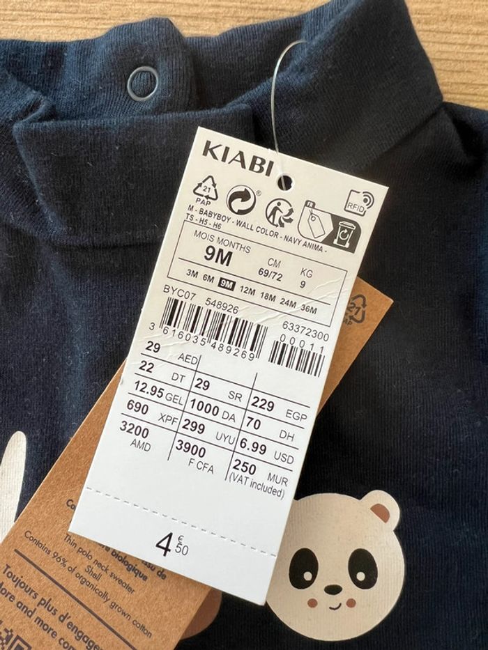 Neuf ! Teeshirt manches longues col roulé Kiabi 9 mois - photo numéro 2