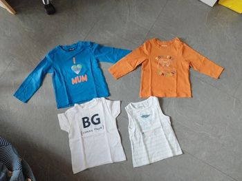 Lot de 4 tee-shirts  ( 2 orchestra taille 23 mois , 1 kimbaloo taille 24 mois et 1 influx taille 24 mois) 
Attention sur le orange petite tache dans le dos voir photo