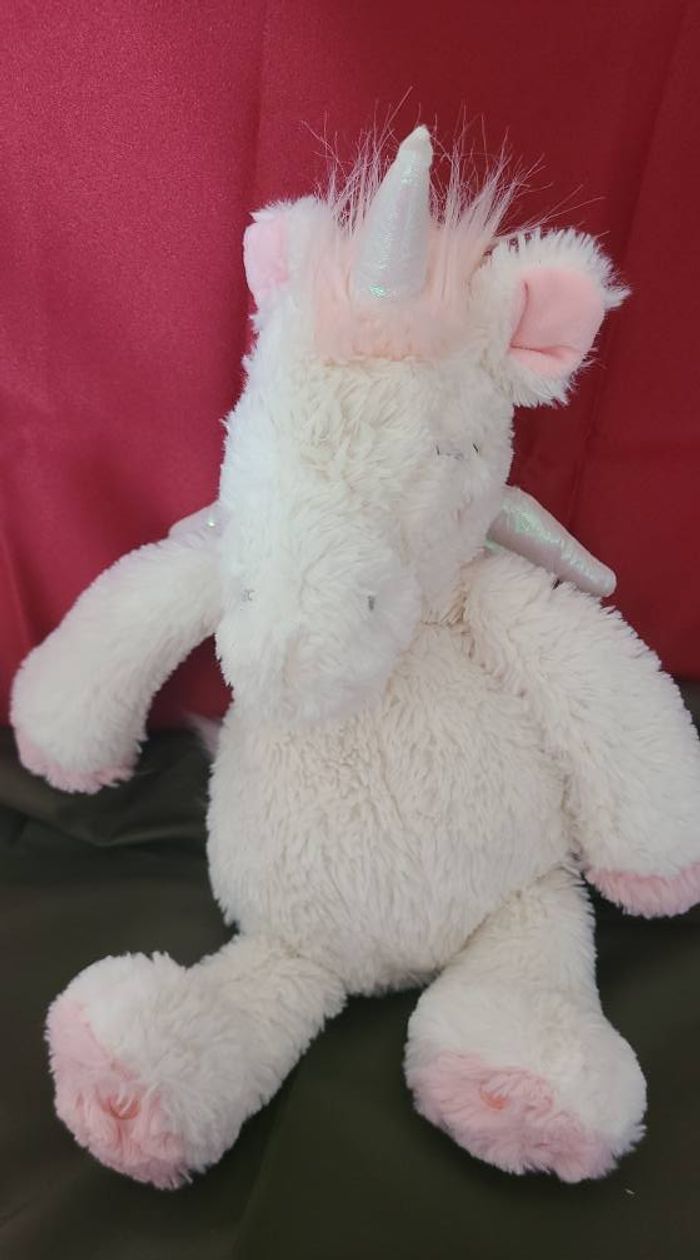 Peluche licorne ETAM range pyjama doudou bouillotte blanc rose ailes blanches 45 cm - photo numéro 2