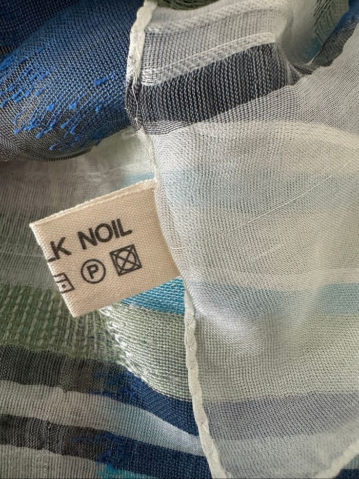 Foulard étole en soie bleue verte et blanche Vintage 45x170cm - photo numéro 7