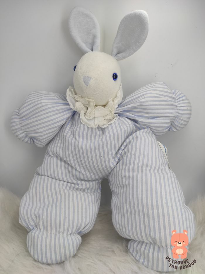 Doudou Lapin blanc rayé bleu Ateliers du Moulin Roty